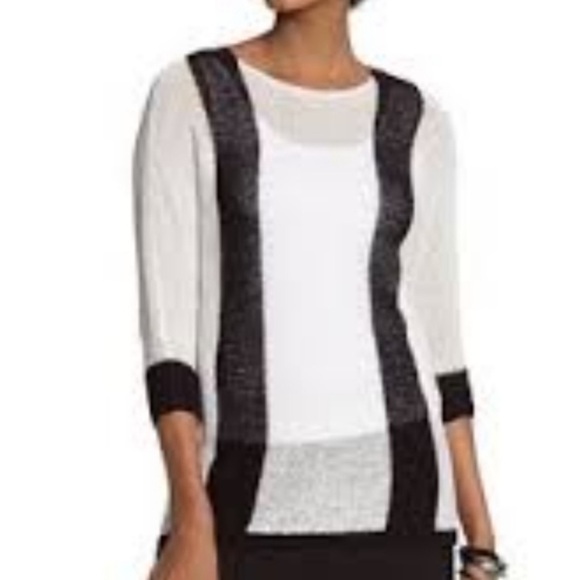 Chicos 3 (US XL) Sweater Vertical Knit Vanessa Pullover White Black Open Weave - Picture 1 of 8